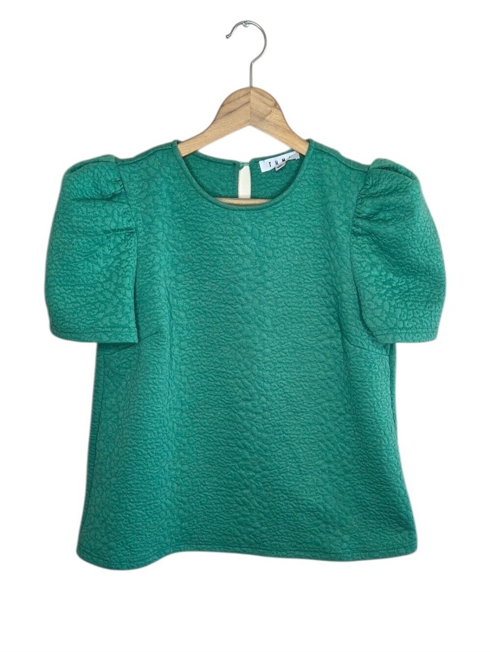 THML Green Textured Short Puff Sleeve Top Size XS
